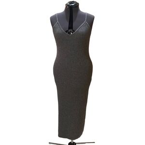 7 For All Mankind Ribbed Midi Tank Sweater Dress Size M V-Neck Spaghetti Stripes